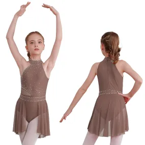 #D009 Ballet - Lyrical Dance Dress- Sleeveless Rhinestone Costume-Figure Skating -Stage - Solo -Troupe