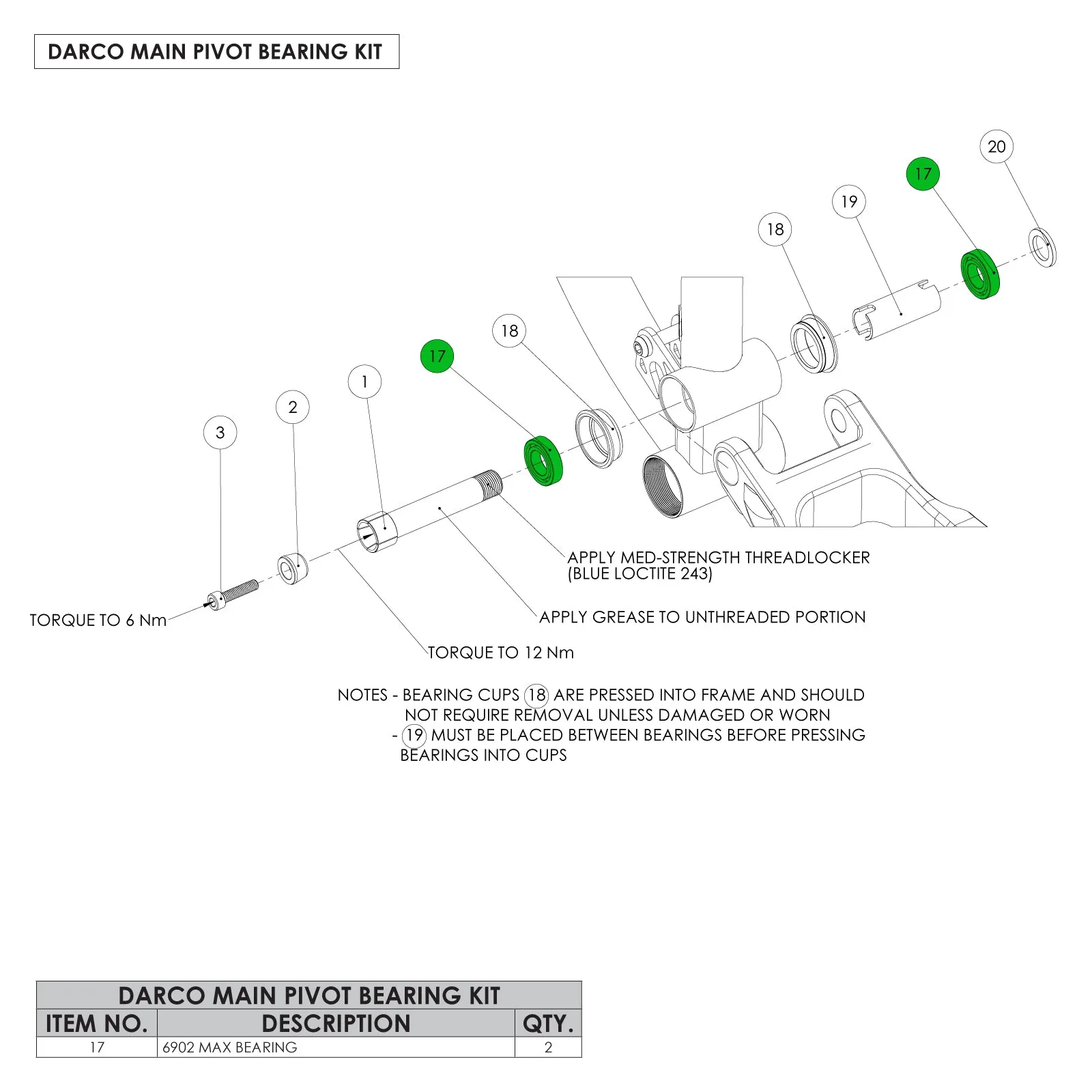 Darco Main Pivot Bearing Kit