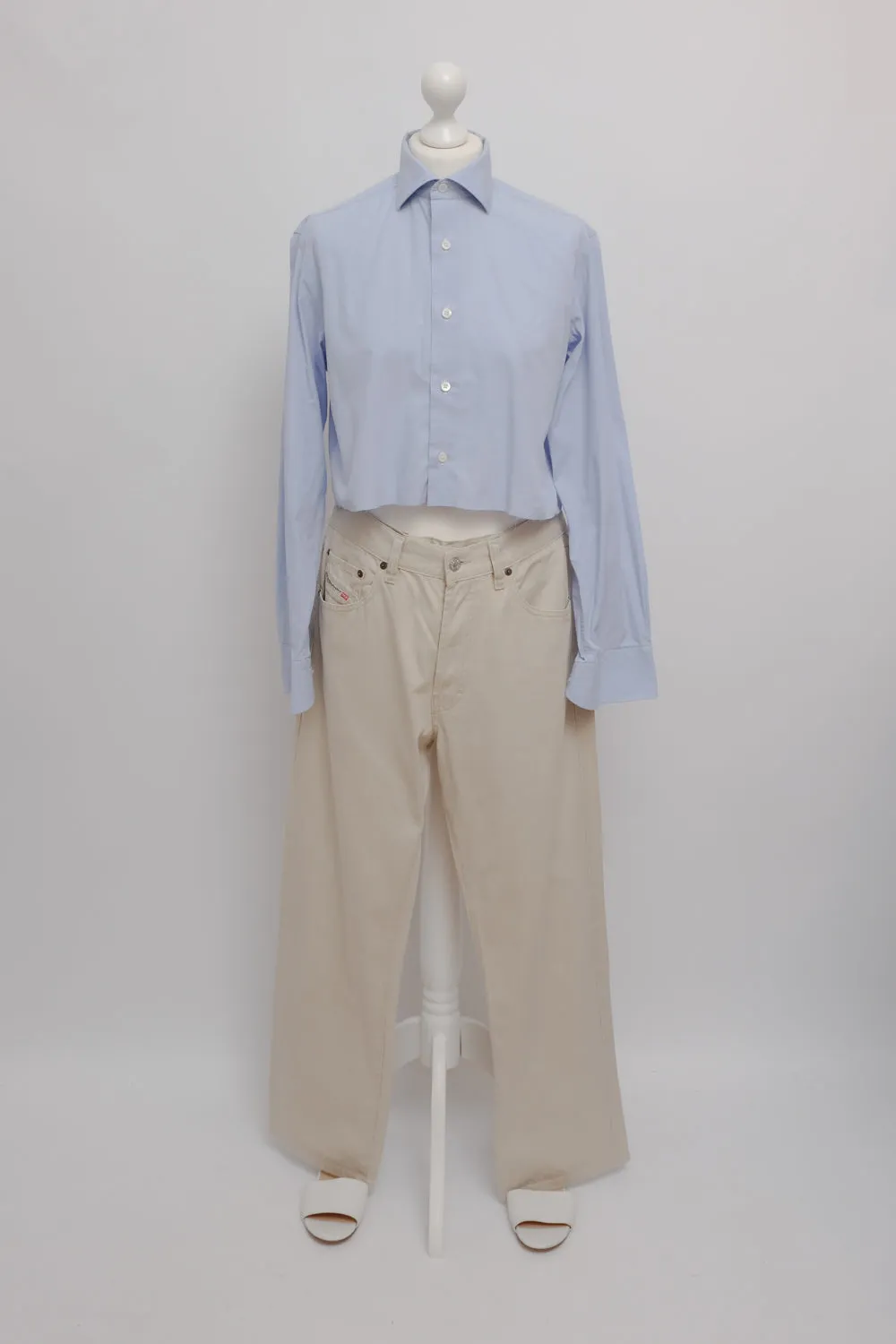 DIESEL VINTAGE CREAM WIDE LEG DENIM PANTS