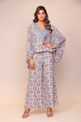 Digital Print Muslin Co Ord Set with Mirror and Thread work.