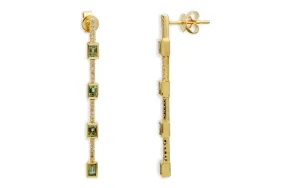 Earrings 14kt Gold Green Sapphires & Diamonds Line Drops