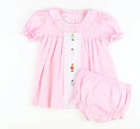 Embroidered Nutcracker Ruffle Top & Bloomer Set- Light Pink Flannel