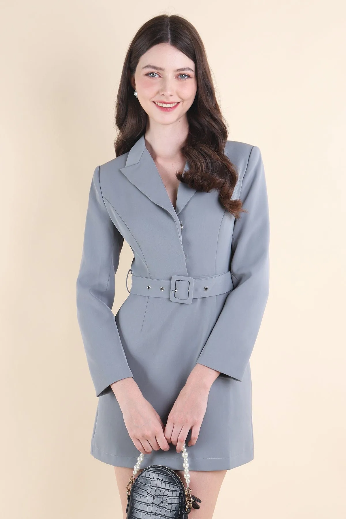 EMPORIA BLAZER WORK DRESS IN GREY BLUE