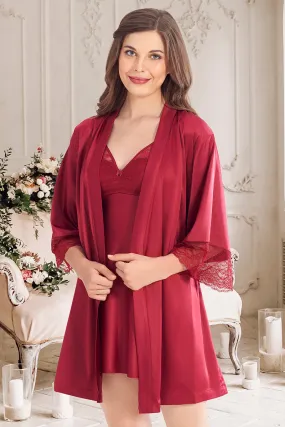 Eternal Bliss Beautiful Dreamer Satin Lace Robe - Henna