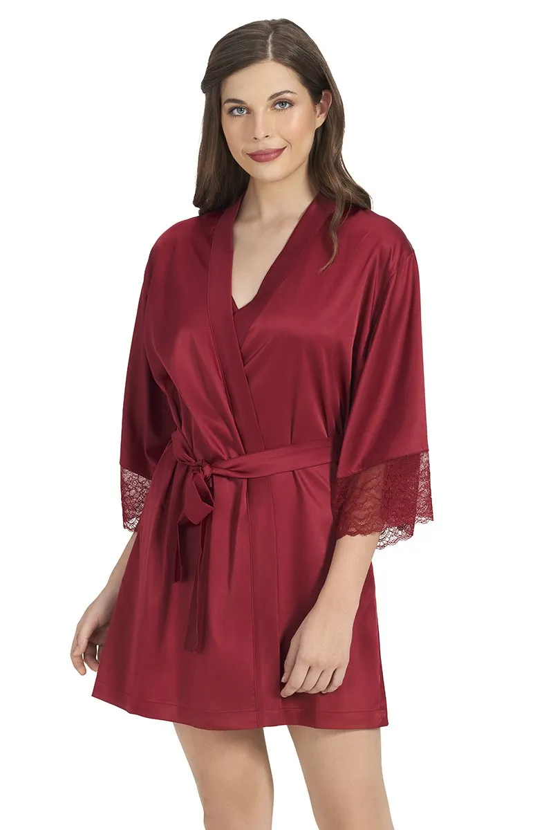 Eternal Bliss Beautiful Dreamer Satin Lace Robe - Henna