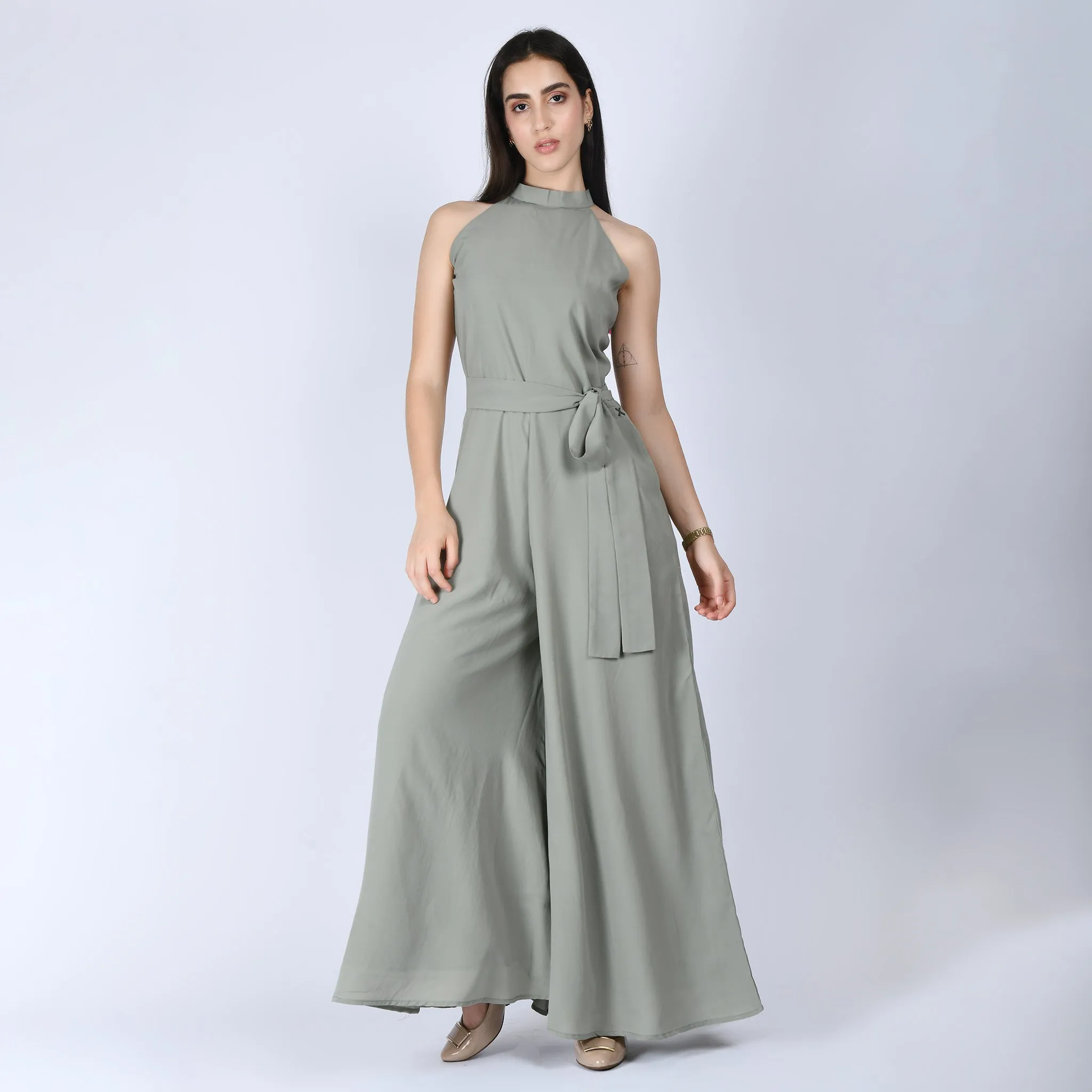 Exude Splendidness Extra Wide-Leg Jumpsuit (Pista Green)