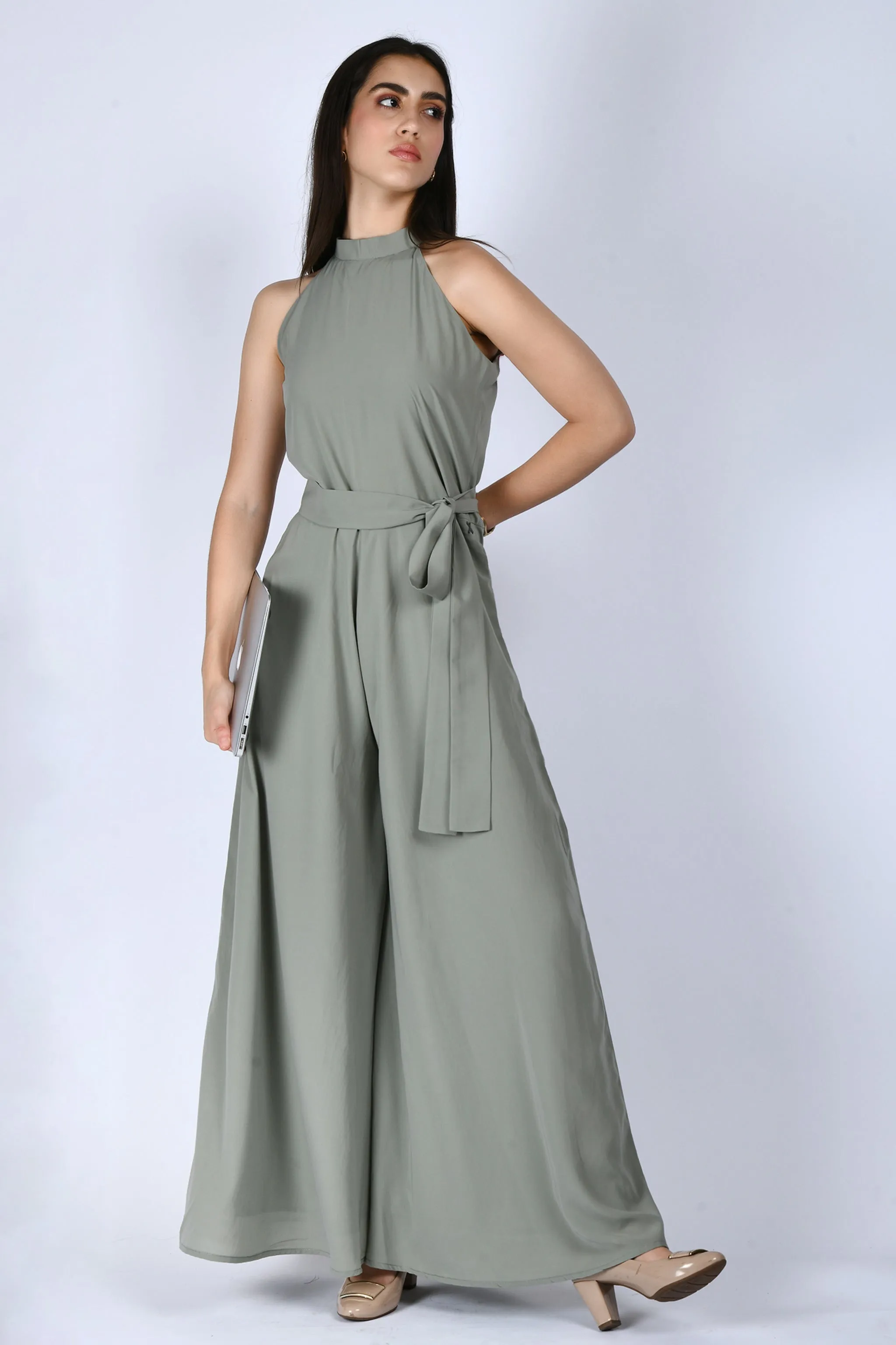 Exude Splendidness Extra Wide-Leg Jumpsuit (Pista Green)