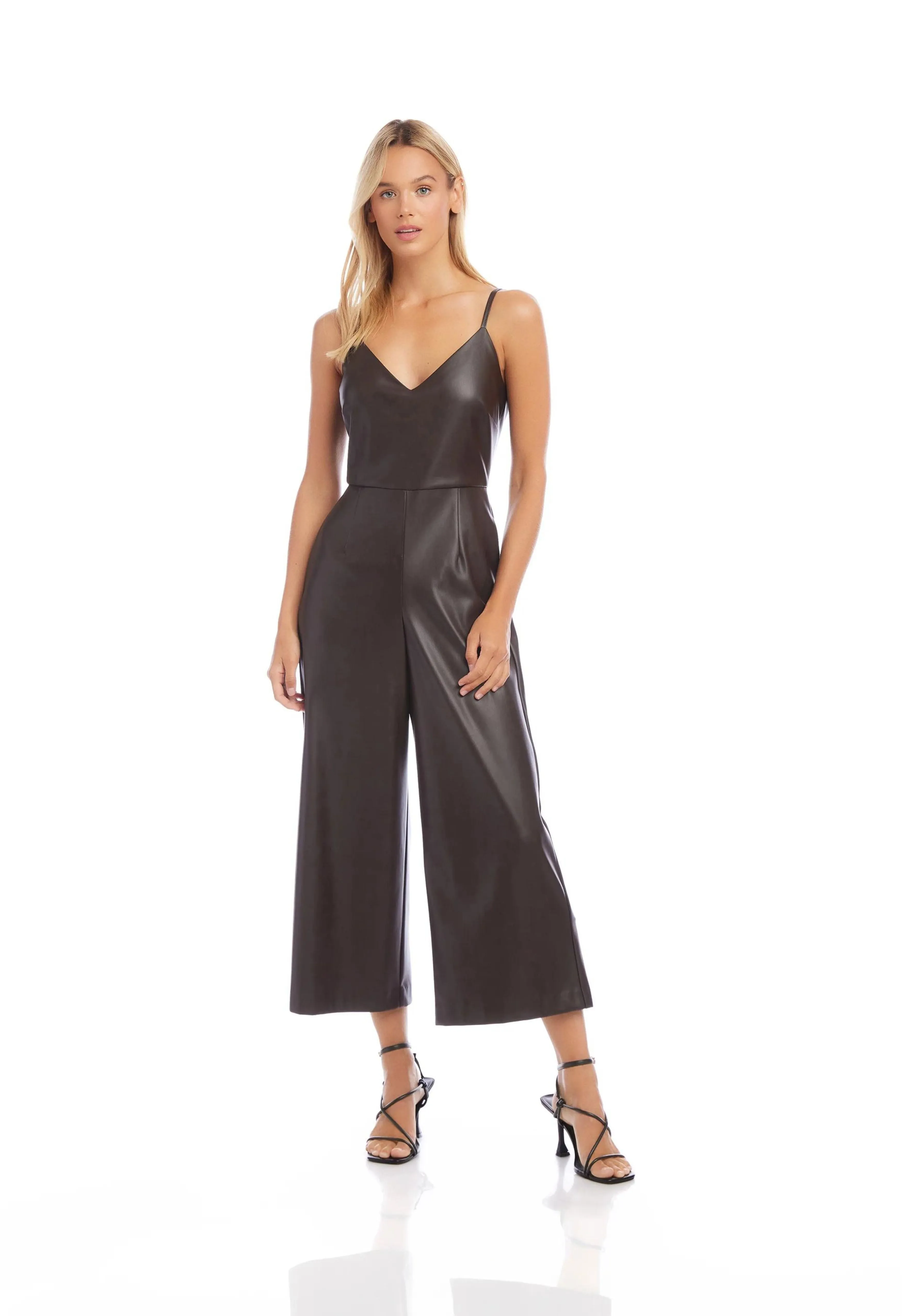 Faux Leather Jumpsuit in Brown