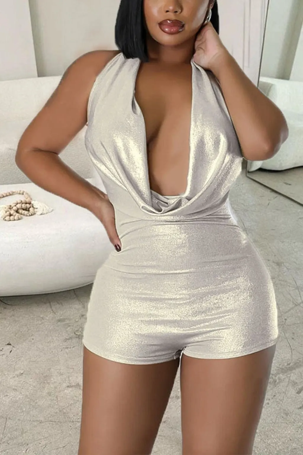 Feel So Hyped Romper-Silver