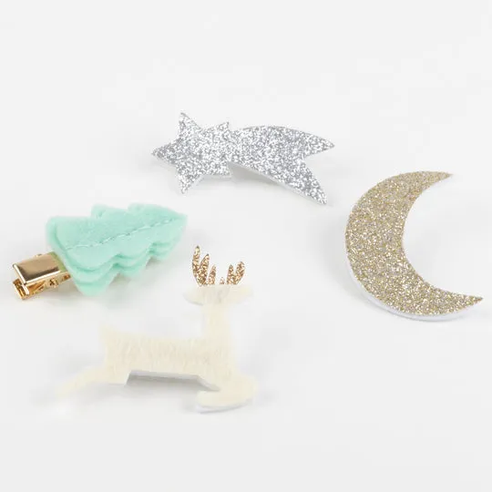 Felt & Glitter Icon Hair Clips (x 4)