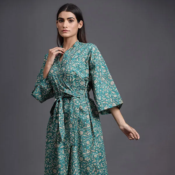 Floral Mosaic On Sea Green Robe