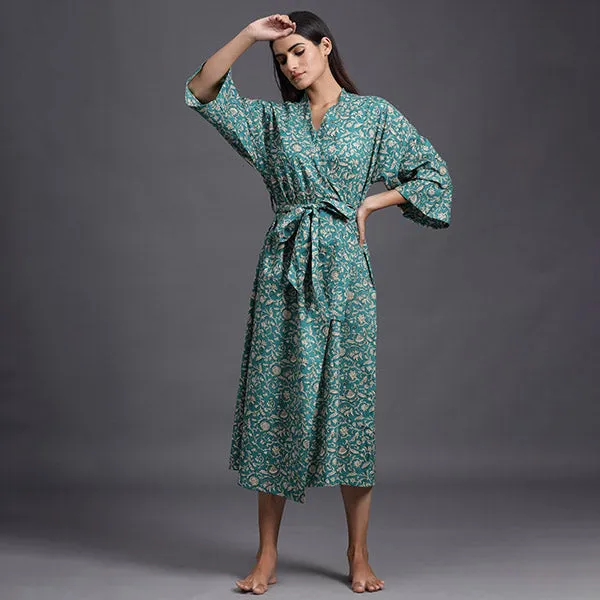 Floral Mosaic On Sea Green Robe