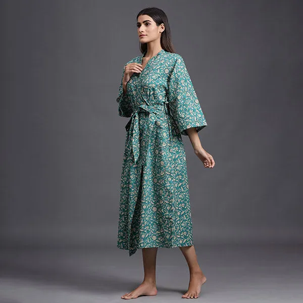 Floral Mosaic On Sea Green Robe