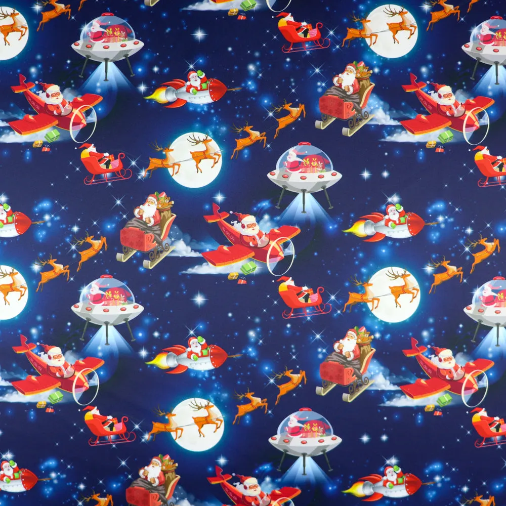 FS1073 Santas Deliveries Scuba Stretch Knit Fabric Blue