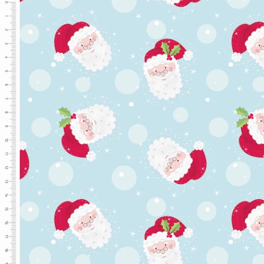 FS1160 Christmas Santa Snowglobes Cotton Fabric Blue