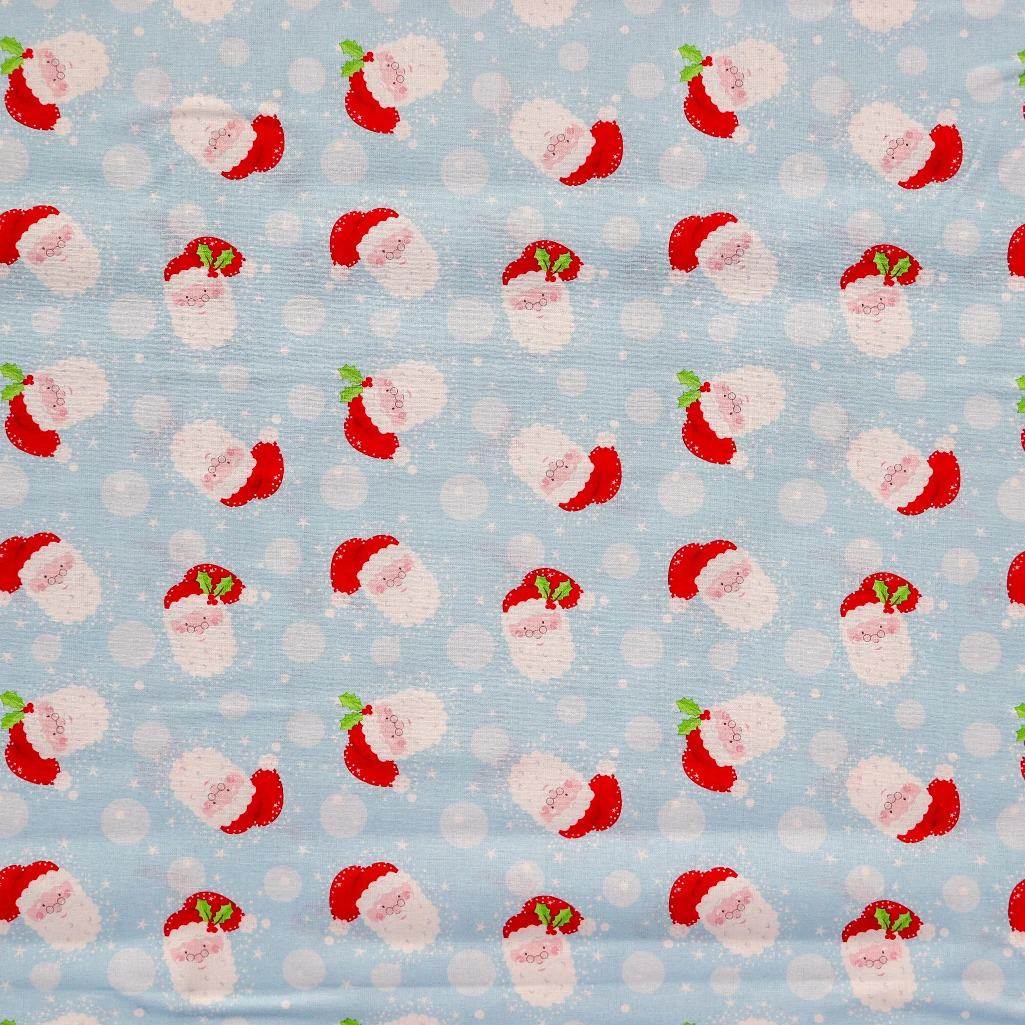 FS1160 Christmas Santa Snowglobes Cotton Fabric Blue