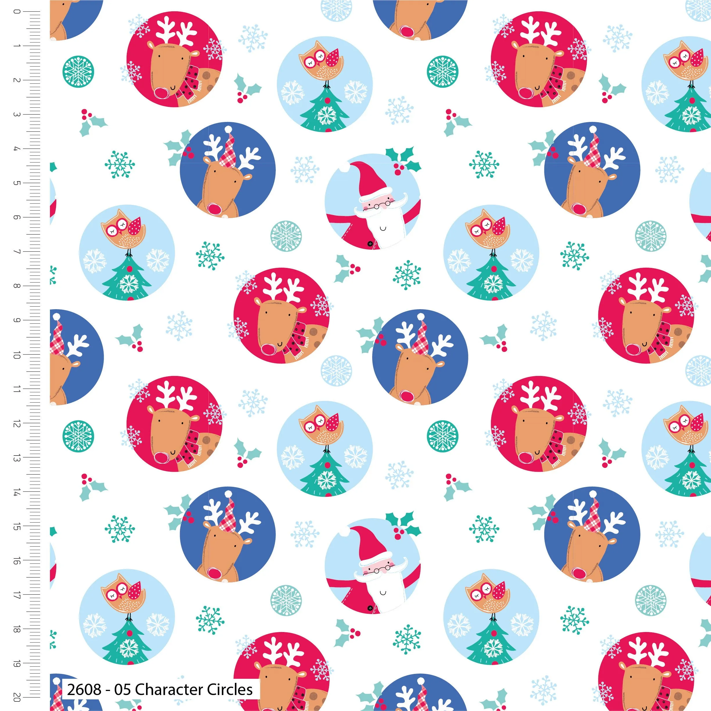 FS861 Christmas Santa & Reindeer Christmas Cotton Fabric White