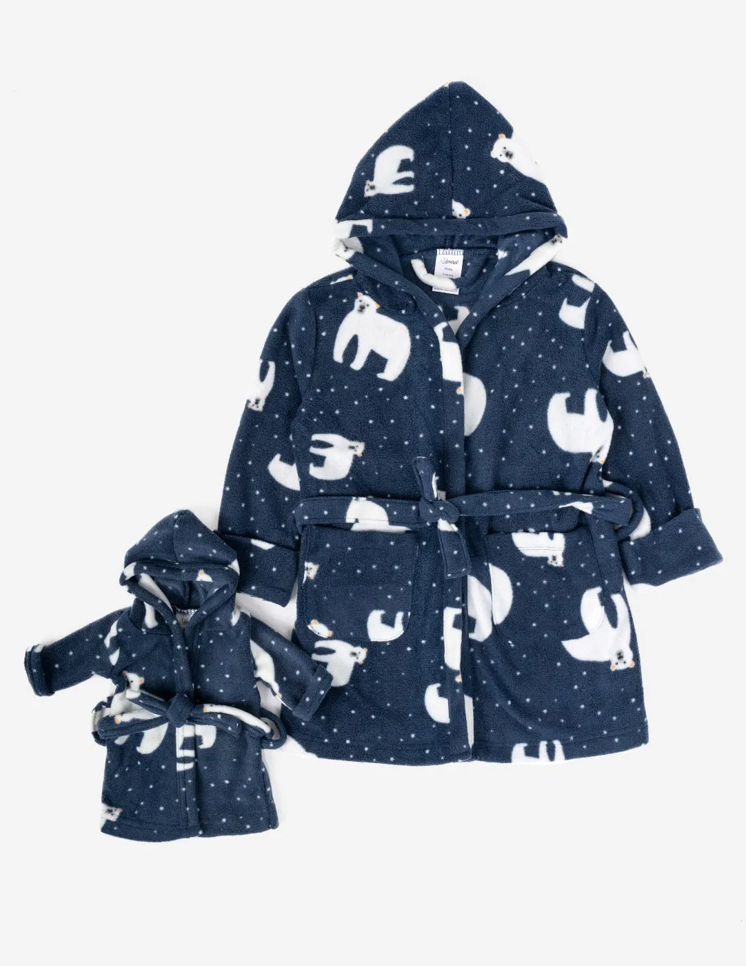 Girl and Doll Fleece Hooded Polar Bear Robe