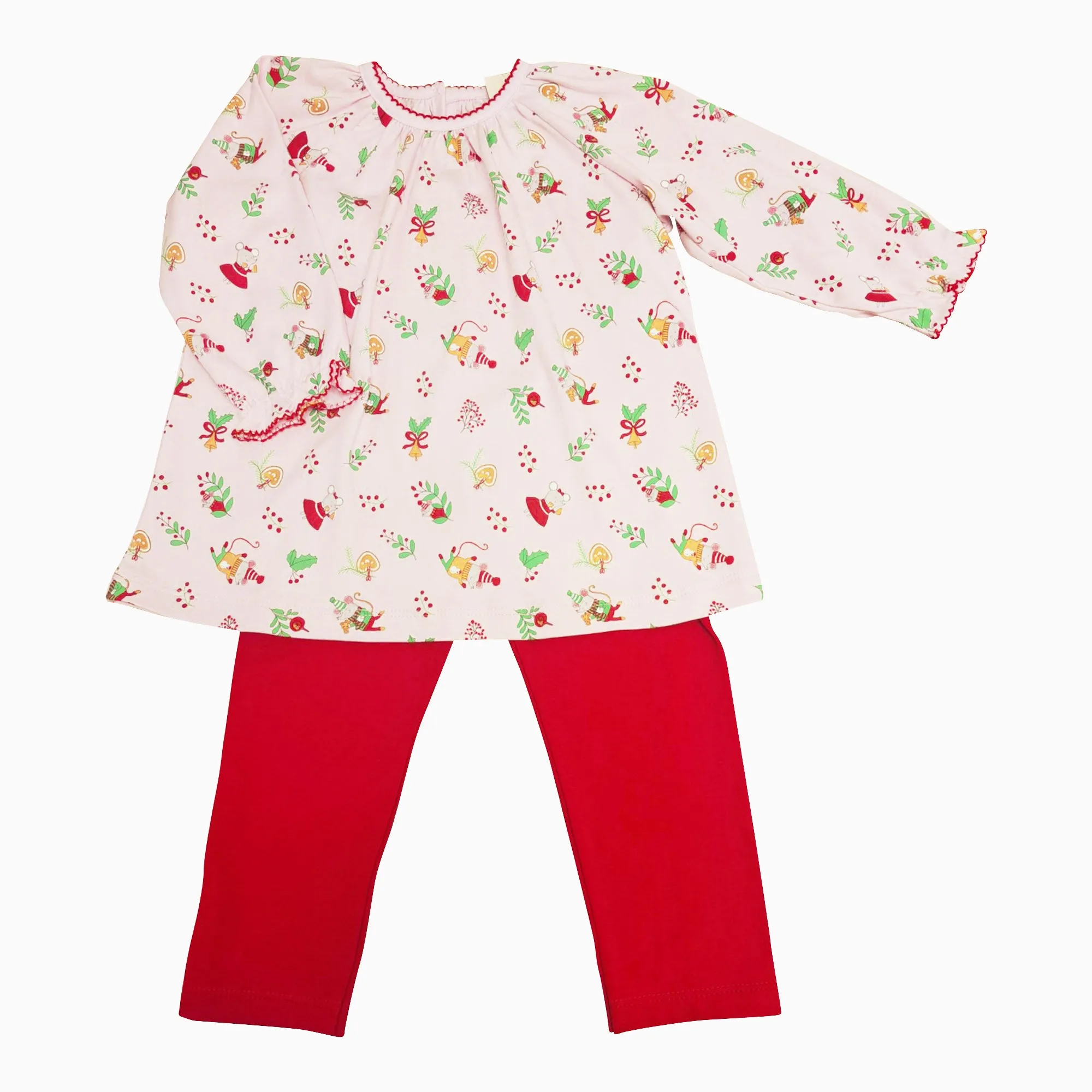 Girl's "Christmas Mice" Pima Cotton Legging Set