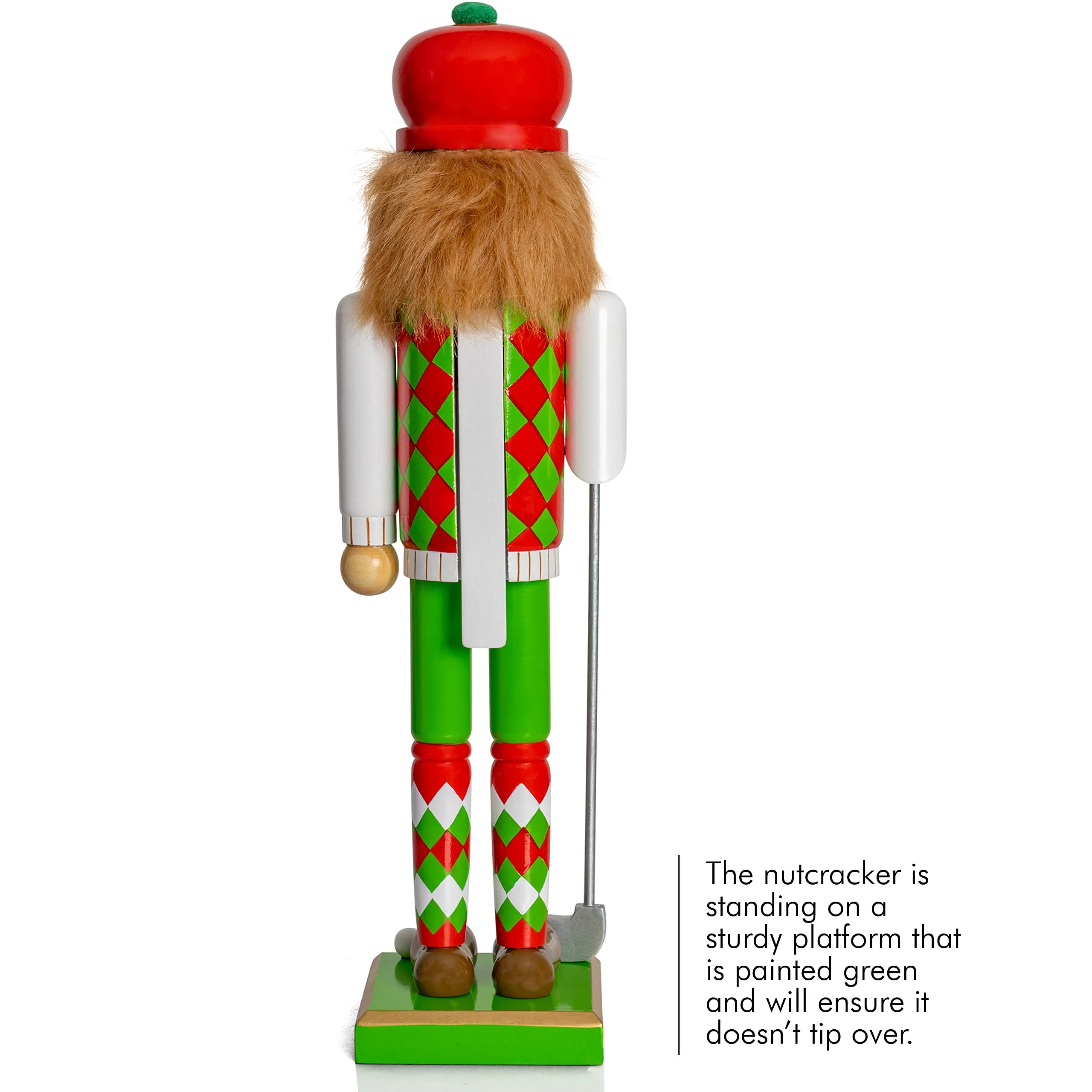 Golf Player Christmas Nutcracker – Red and Green Wooden Golfer with Club and Ball Xmas Themed Holiday Nut Cracker Doll Figure Toy Decorations