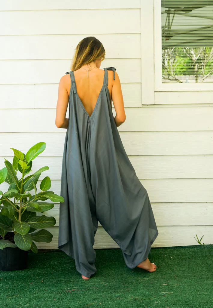 Gray Boho Jumpsuit Rompers Pants