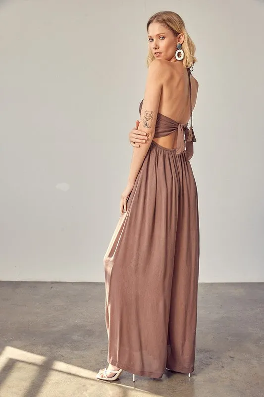 Halter Neck Back Tie Jumpsuit