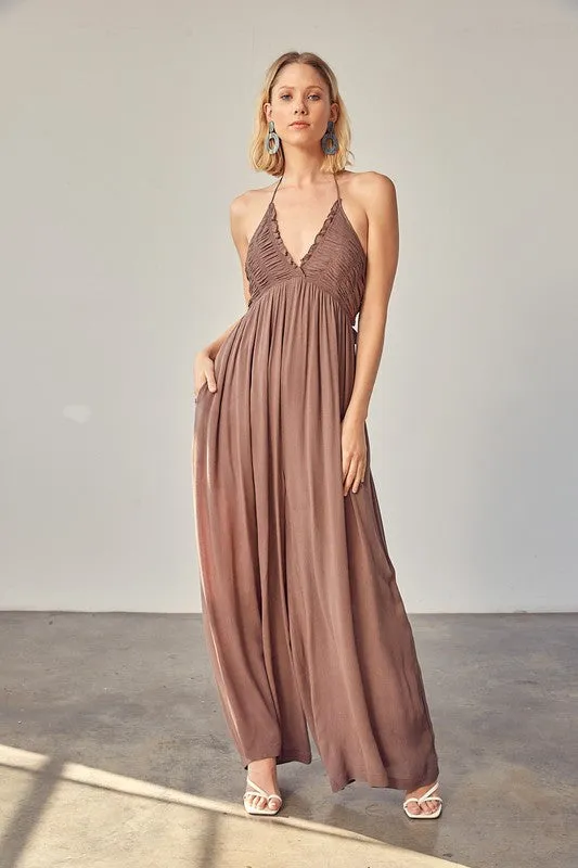 Halter Neck Back Tie Jumpsuit