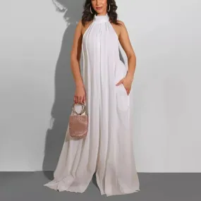 Halterneck wide leg jumpsuit in white