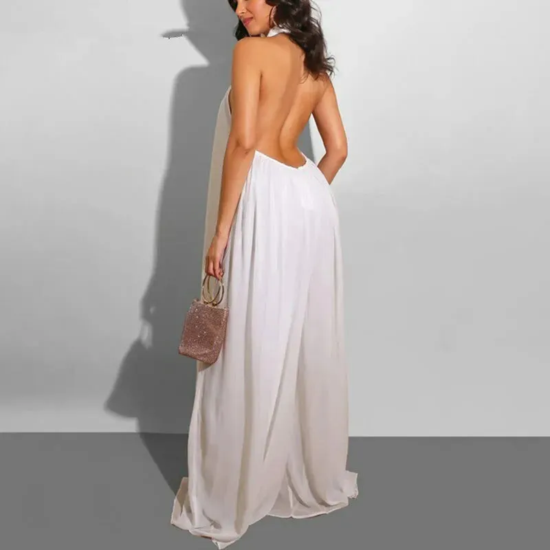 Halterneck wide leg jumpsuit in white