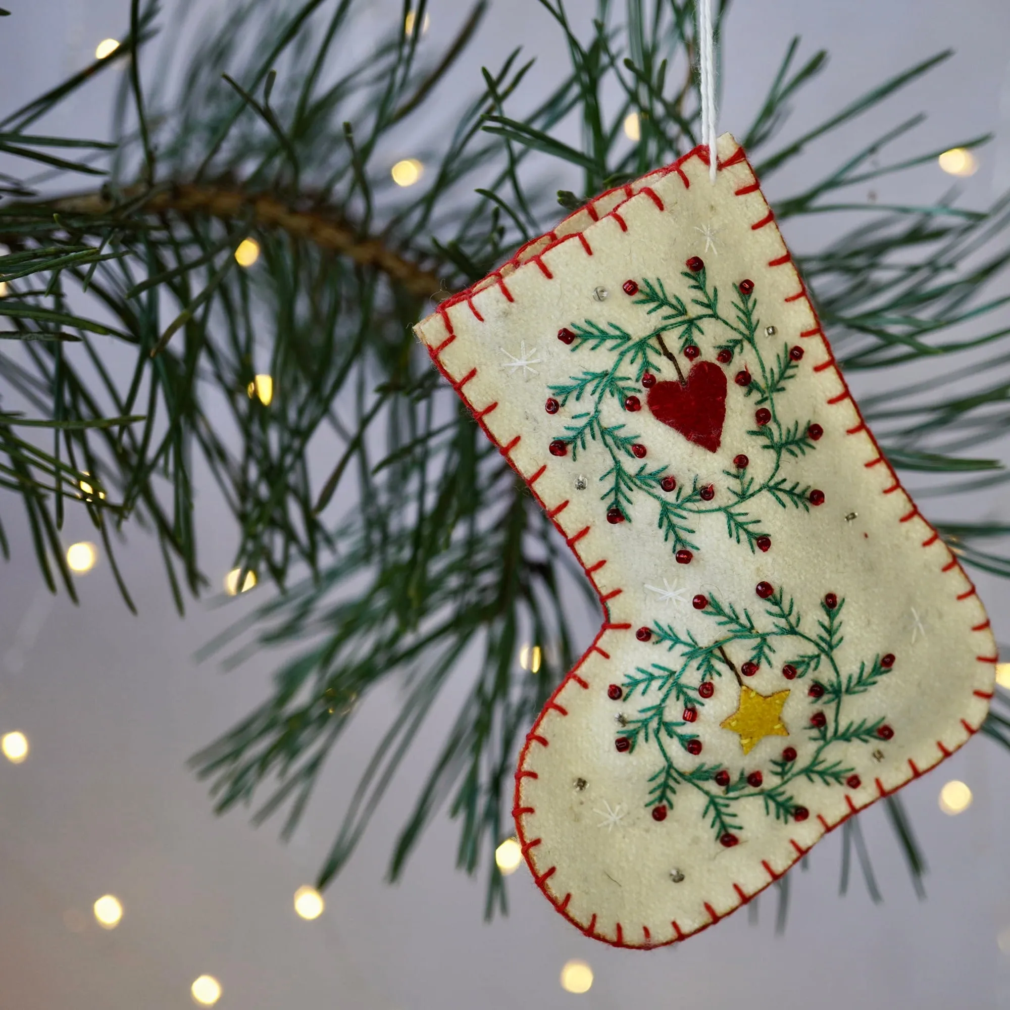 Hand-stitched White Stocking