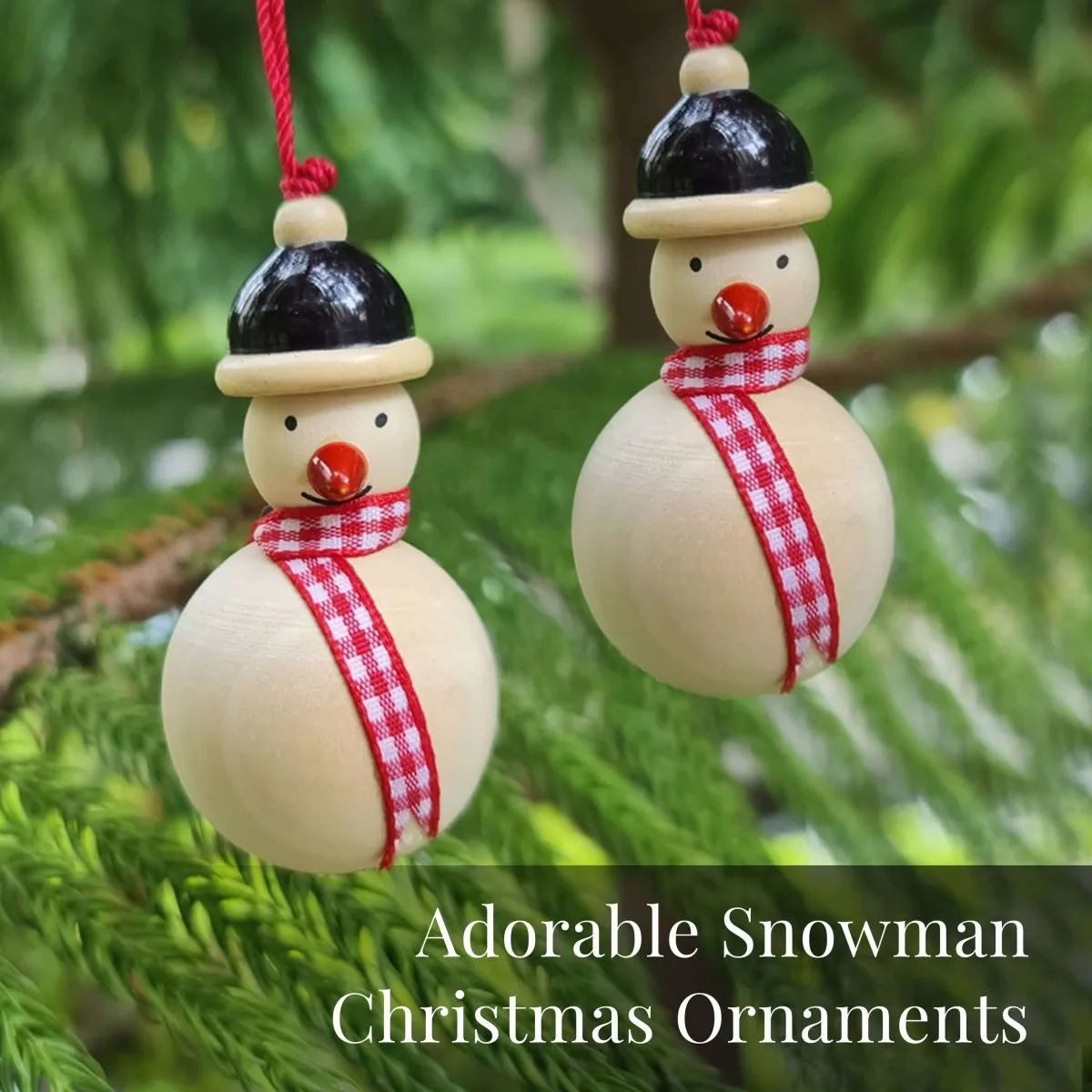 Handmade All Natural Wooden Snowman Christmas Ornaments(Set of 2)