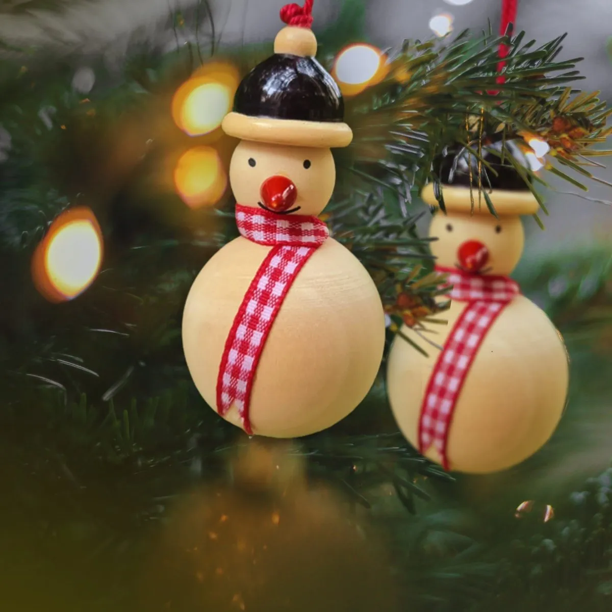 Handmade All Natural Wooden Snowman Christmas Ornaments(Set of 2)