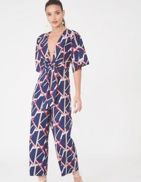 Harlow Abstract Print Tie Front Jumpsuit