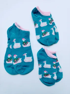 Holiday Swan Christmas Matching Ankle Socks