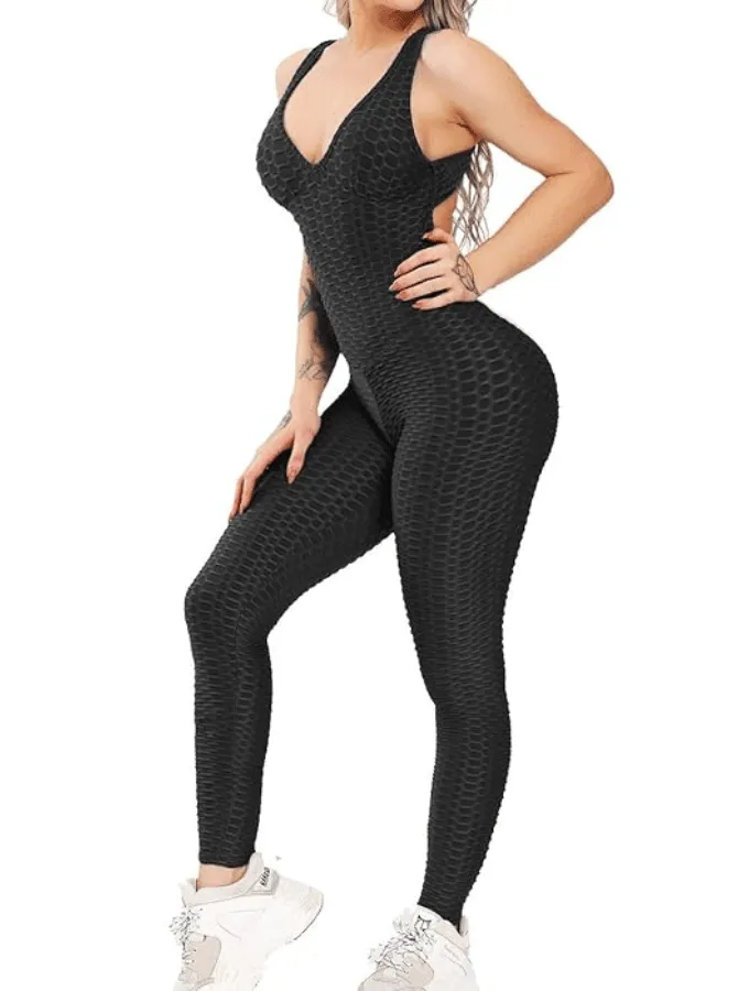 HONEYCOMB SCRUNCHBUM JUMPSUIT - BLACK