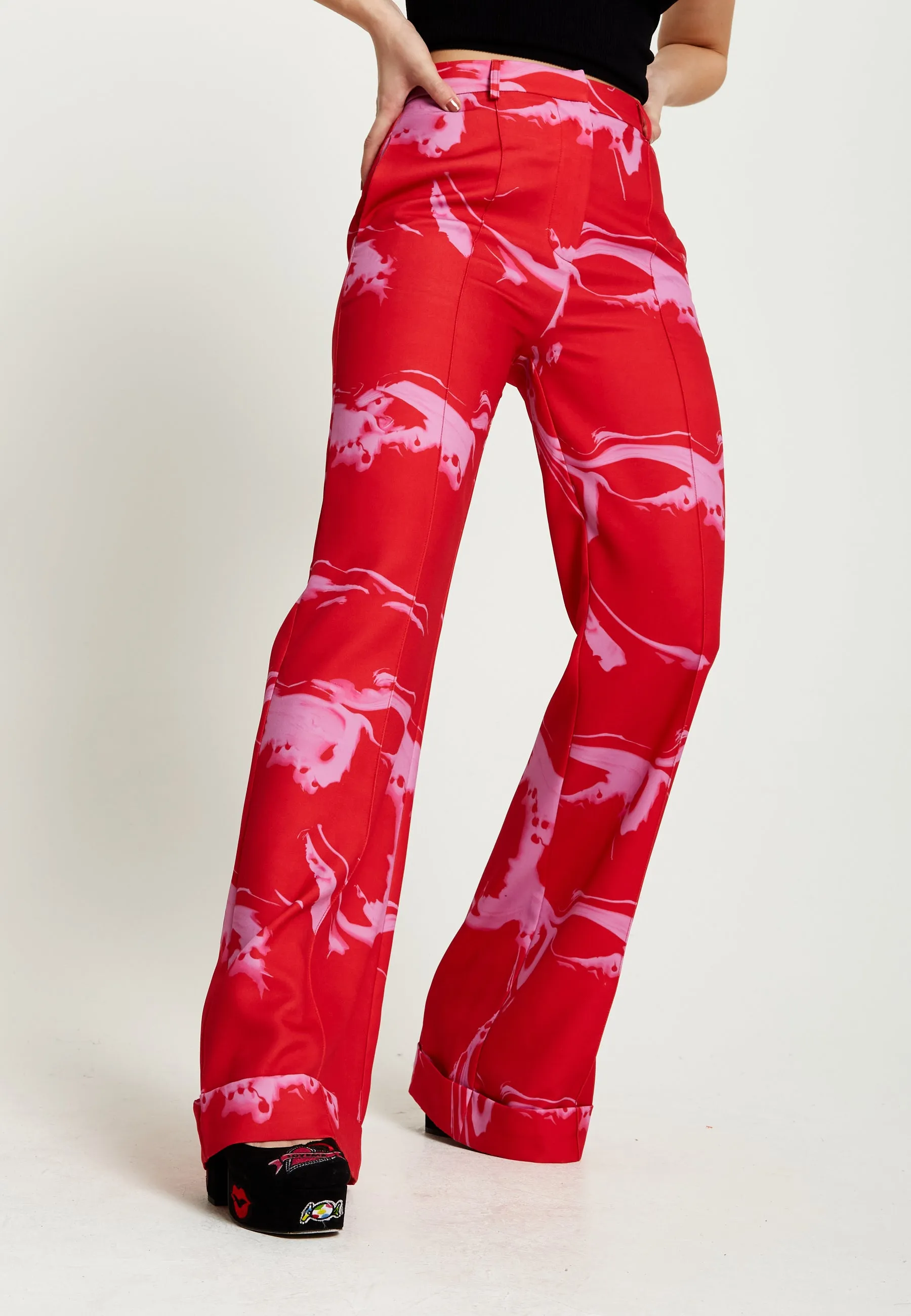 House Of Holland Marble Print Suit Trouser in Red And Pink