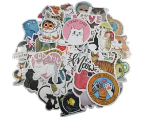 I Love Cats Sticker Pack - Waterproof PVC Stickers 50pc (H150-2)