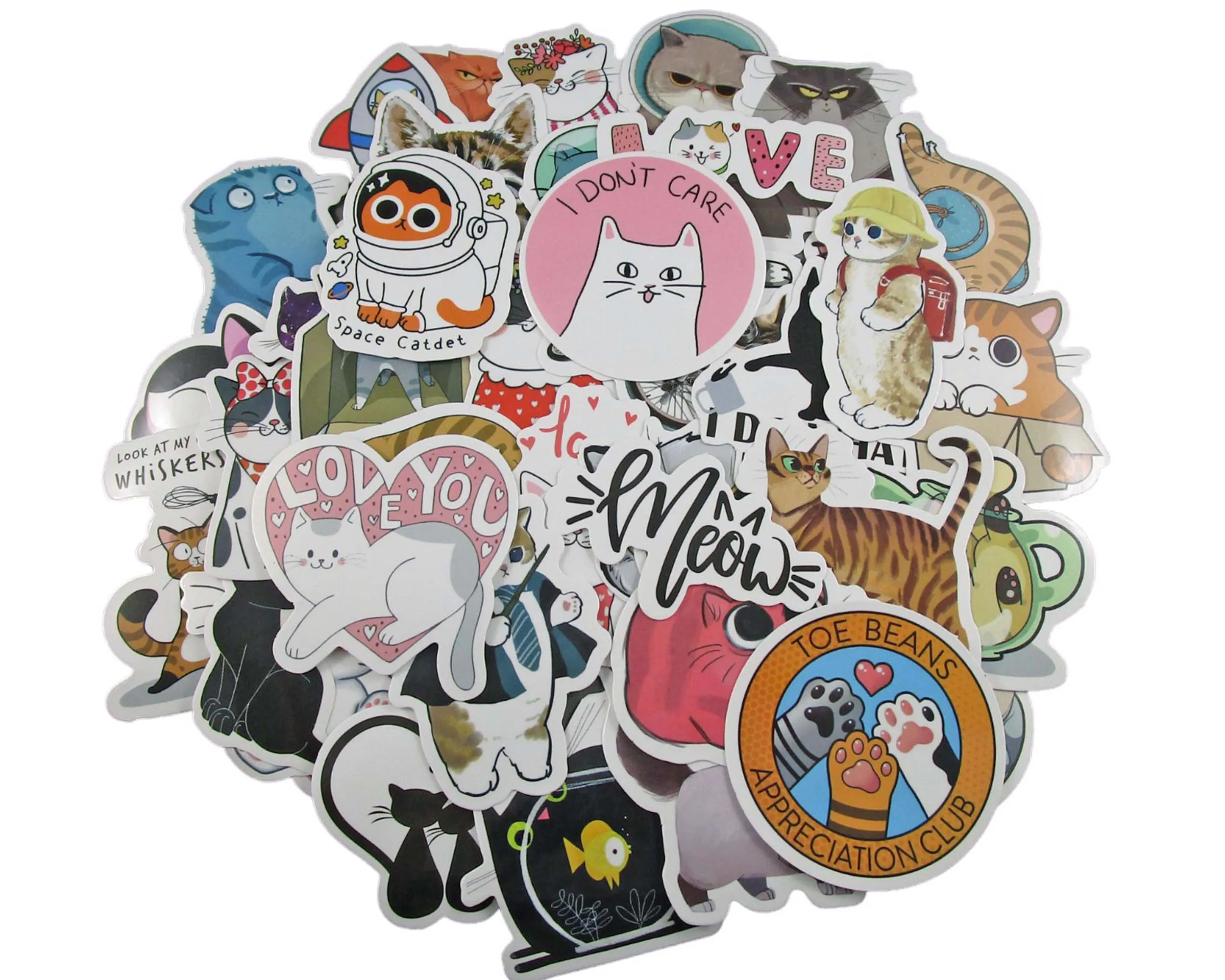 I Love Cats Sticker Pack - Waterproof PVC Stickers 50pc (H150-2)