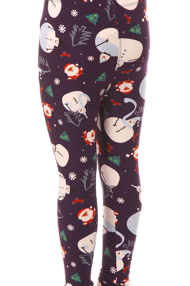 Kid's Santa Claus Snowman Pattern Printed Leggings