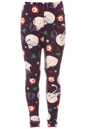 Kid's Santa Claus Snowman Pattern Printed Leggings