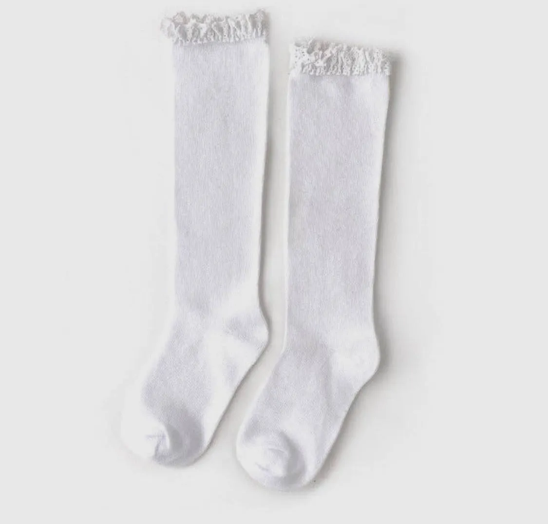 Lace Top Knee Highs, White