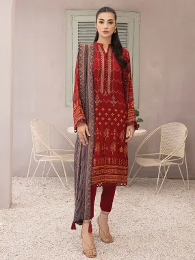 Lakhany Red Unstitched Pashmina Embroidered Suit (LG-EA-0490)