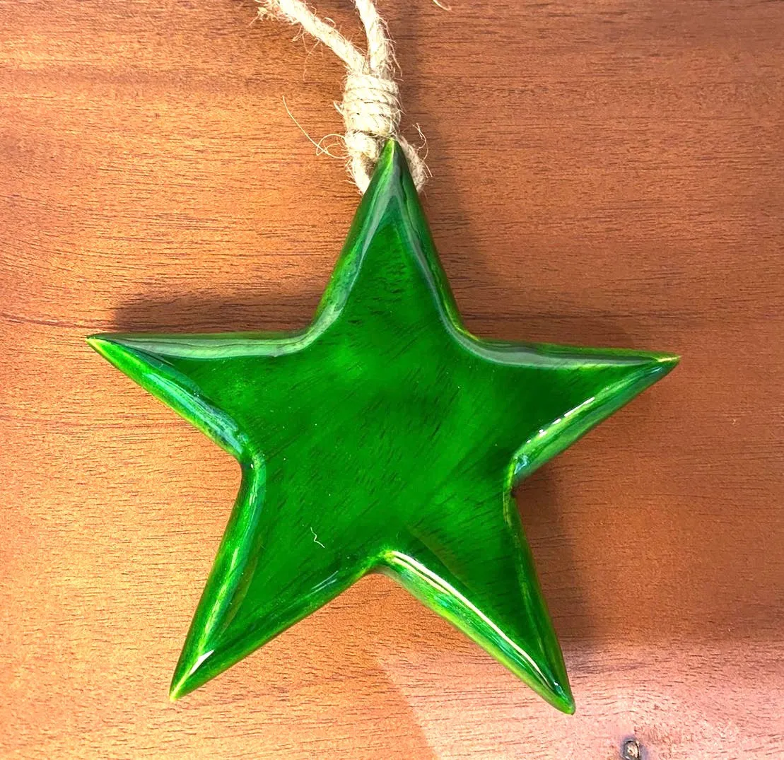 Large Green Enamel Star Tree Decoration