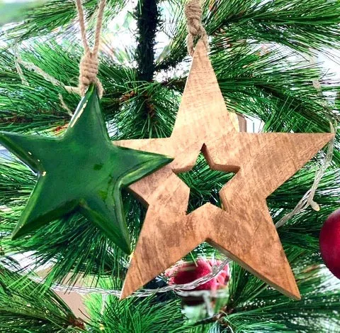 Large Green Enamel Star Tree Decoration