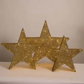 LED Gold Glitter Thread Nested Stars (3pc)