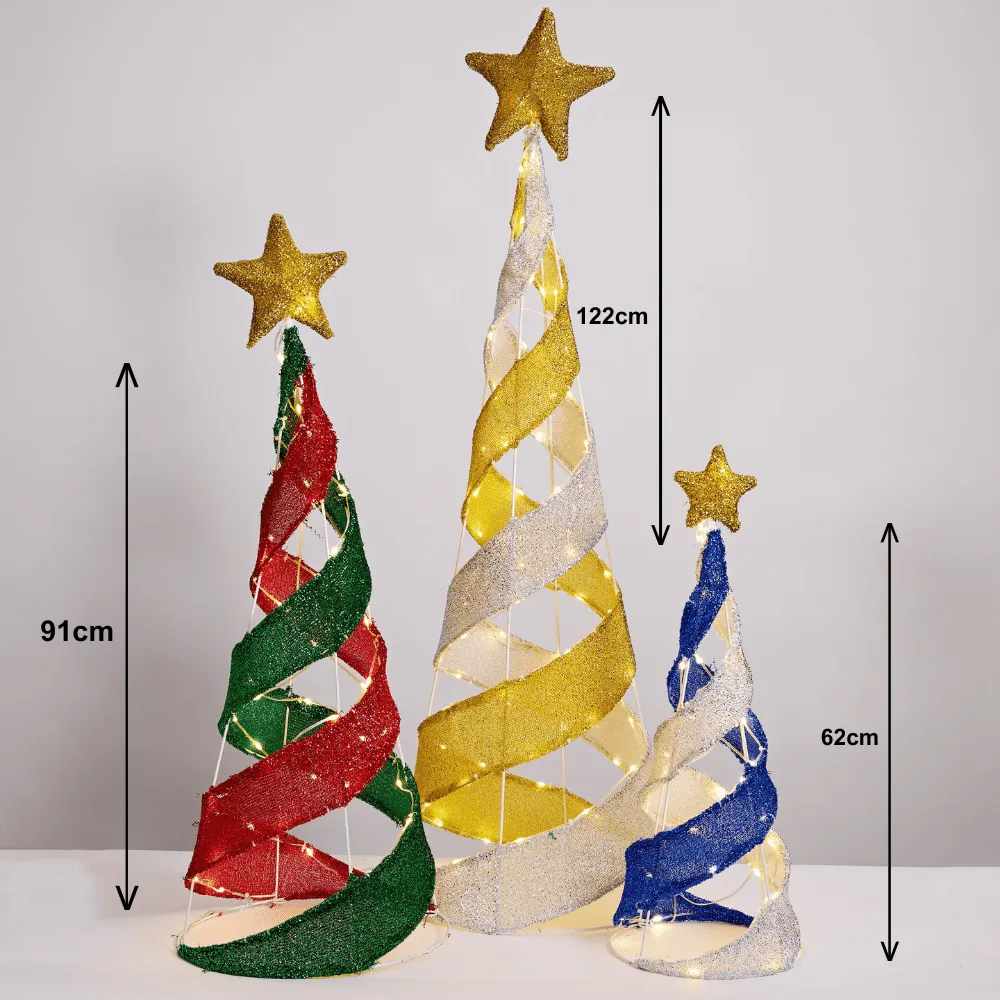 LED Mesh Tinsel Striped Cone Tree (3pc)