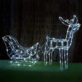 LED Solar Sleigh With Reindeer (White)