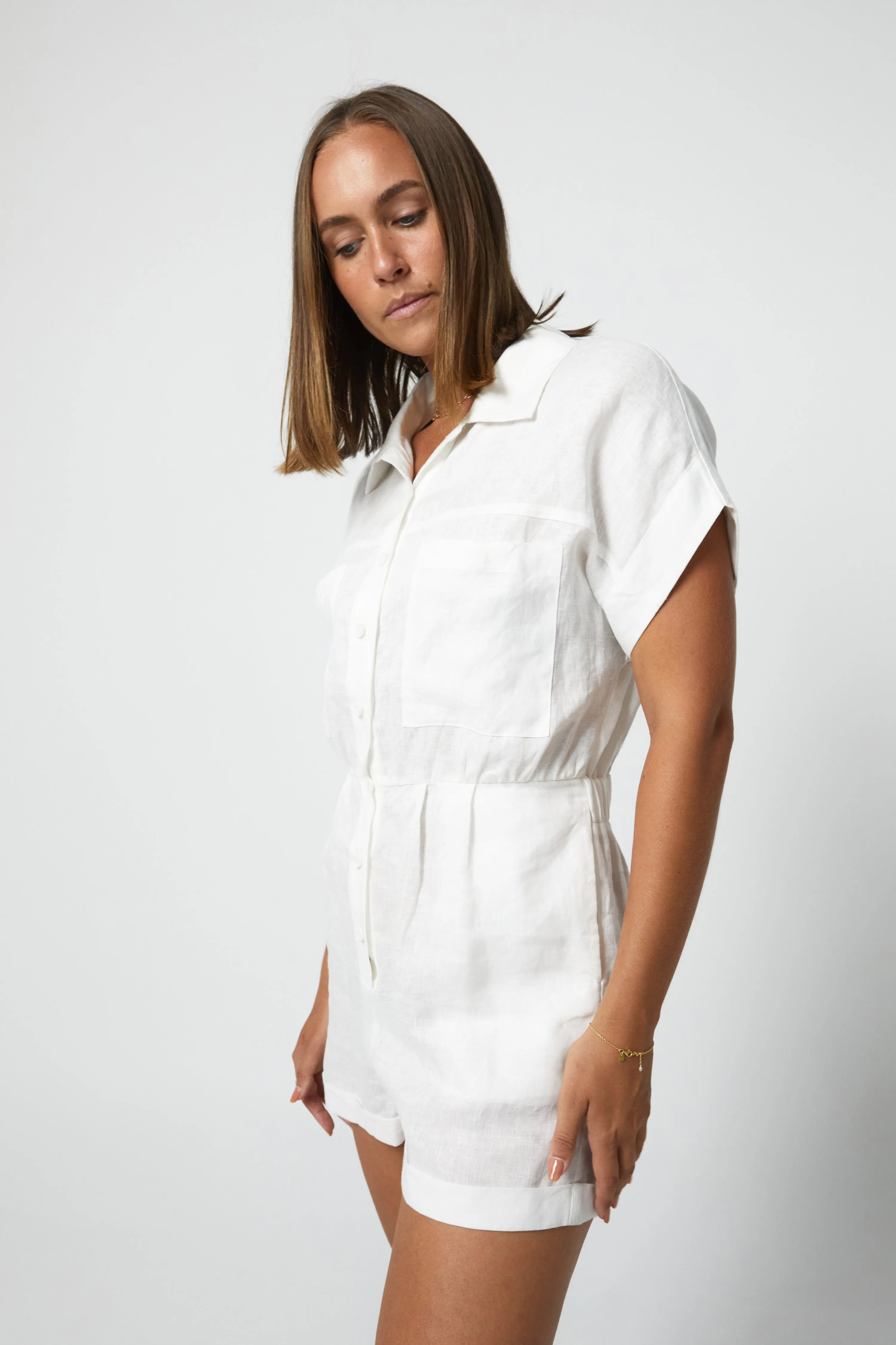 LENNON LINEN S/S JUMPSUIT - WHITE