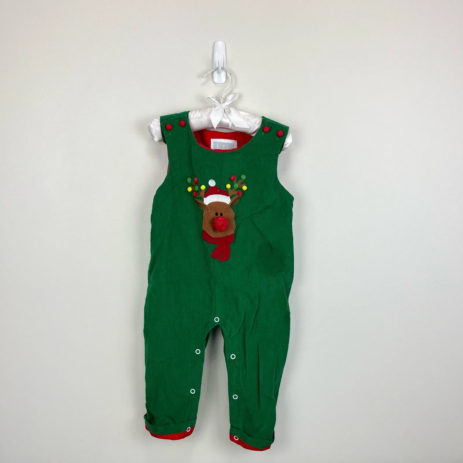 Lil Cactus Green Corduroy Rudolph Longall Overalls 18-24 Months