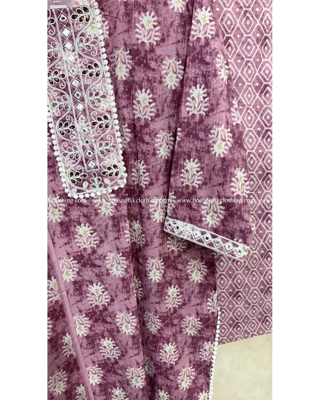 Lilac Cotton Printed Kurta Set